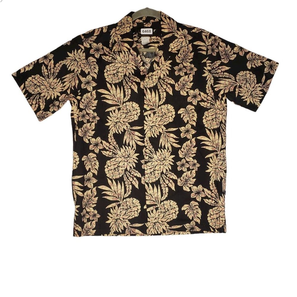 Hawaiian Flavor Hawaiian Pineapple Button Up Shirt Blk Tropical Men Sz Small USA